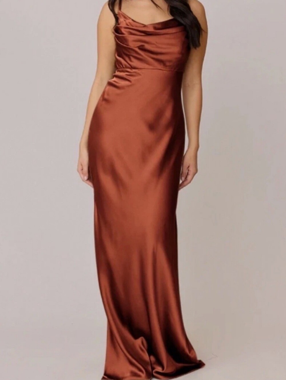 Galina Signiture Rust Brown Satin Cocktail Wedding Guest Bridemaids Formal Dress